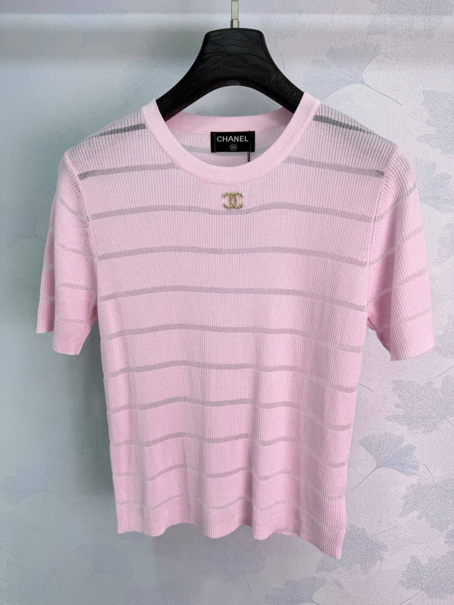 26SS NEW Round neck + metal double C logo striped knitted short sleeves
