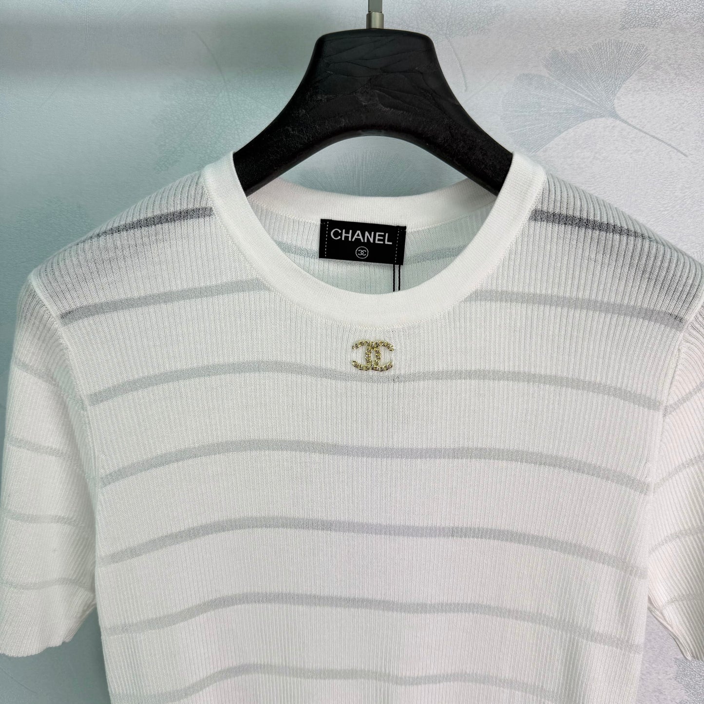 26SS NEW Round neck + metal double C logo striped knitted short sleeves
