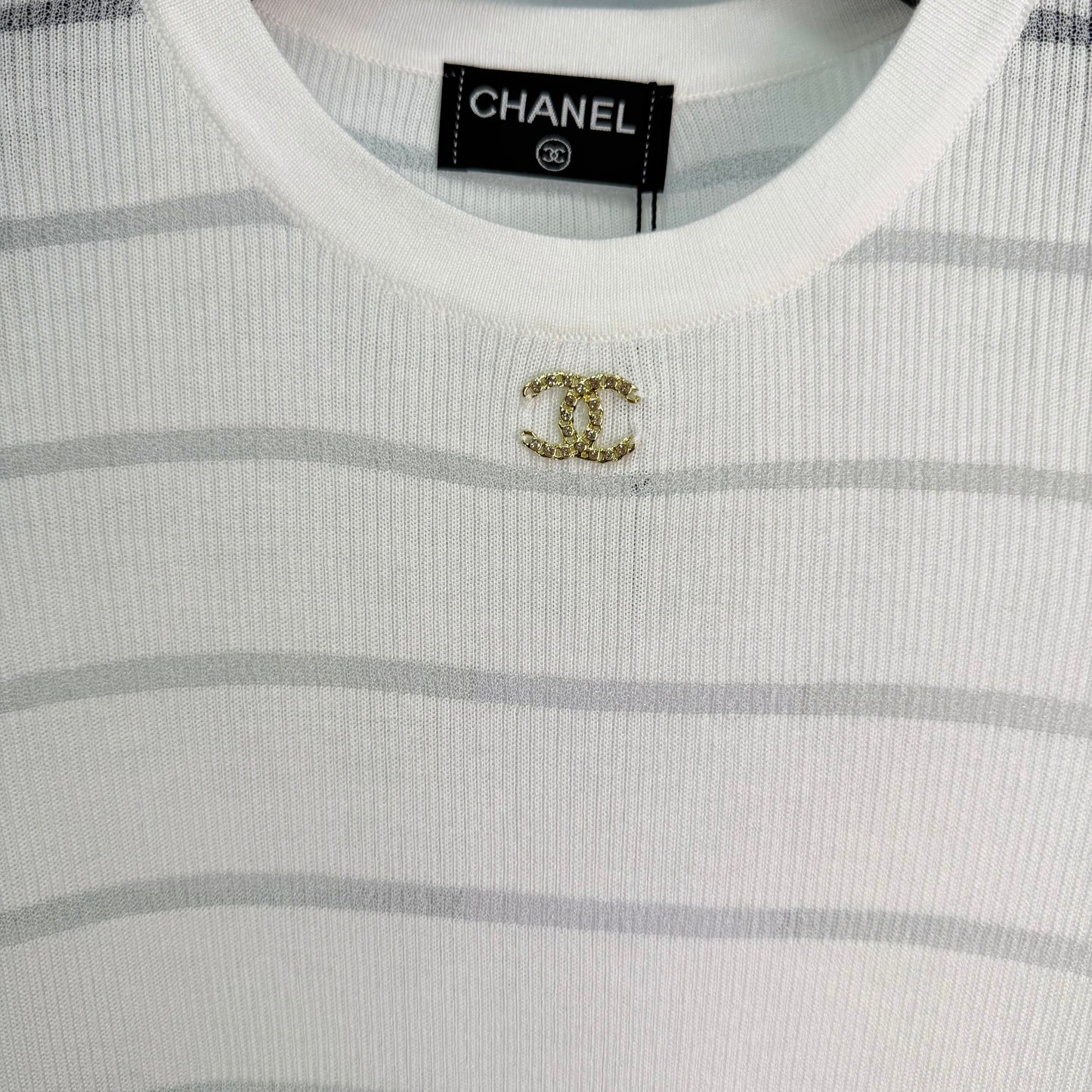 26SS NEW Round neck + metal double C logo striped knitted short sleeves