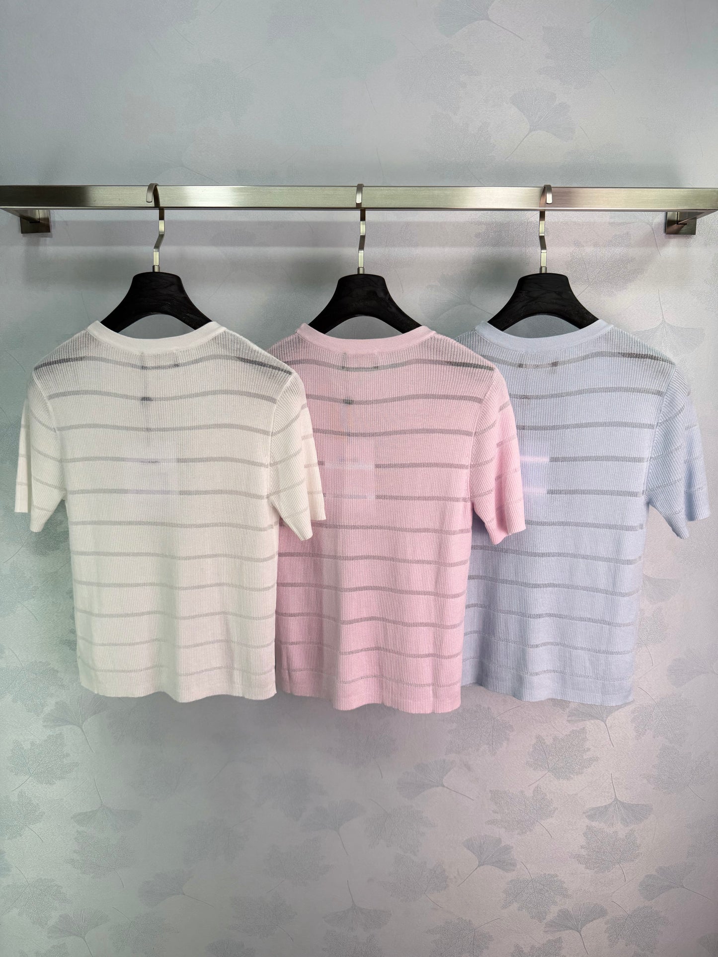 26SS NEW Round neck + metal double C logo striped knitted short sleeves