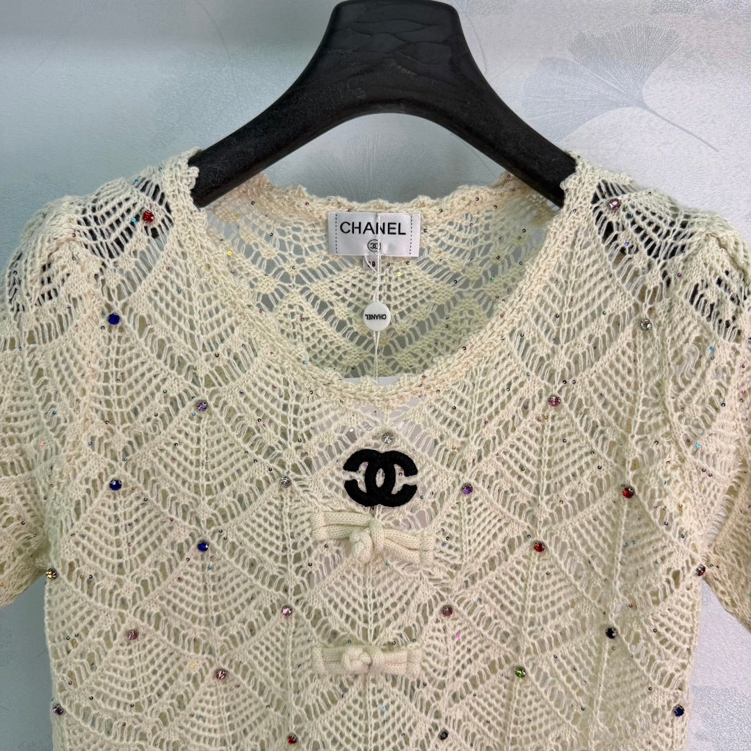 26SS NEW Off-white hollow knitted short sleeves