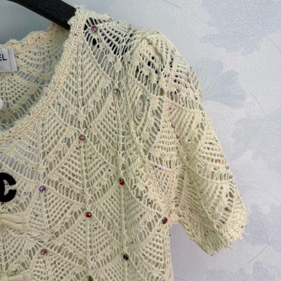 26SS NEW Off-white hollow knitted short sleeves