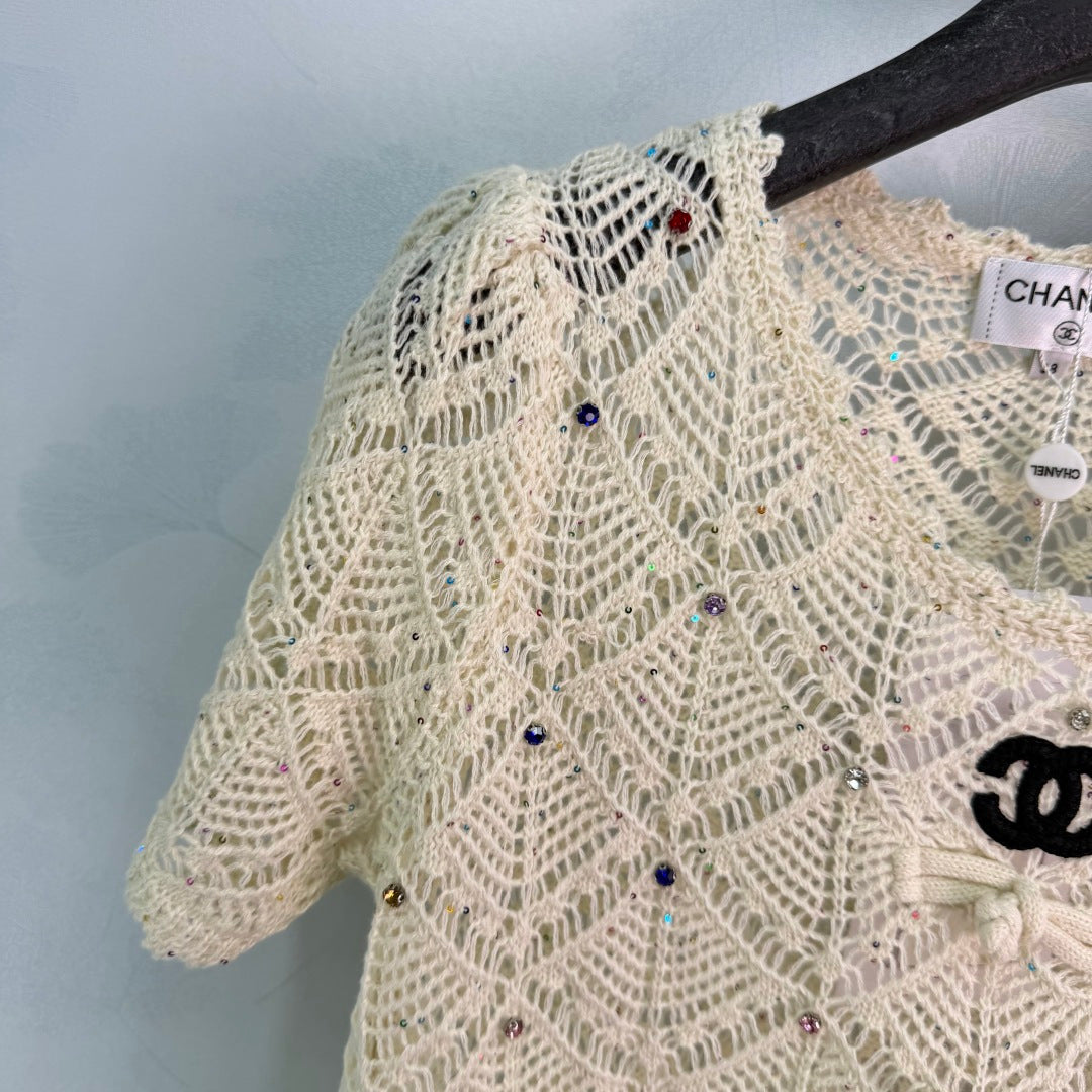 26SS NEW Off-white hollow knitted short sleeves
