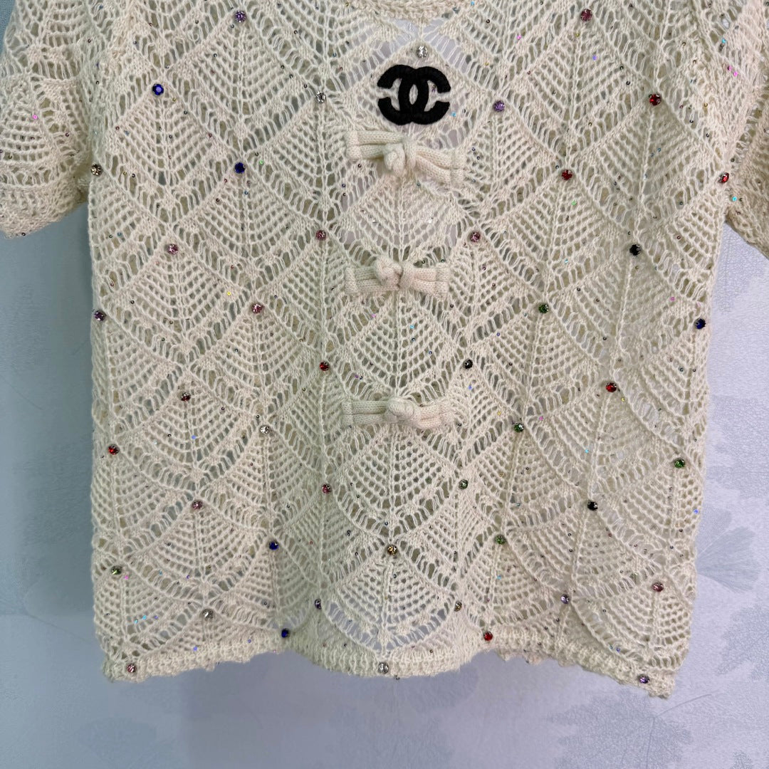 26SS NEW Off-white hollow knitted short sleeves