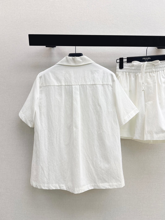 26SS NEW Embroidered short-sleeved shirt + shorts refreshing matching set