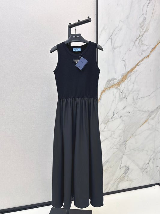 26SS NEW Spliced long sleeveless dress