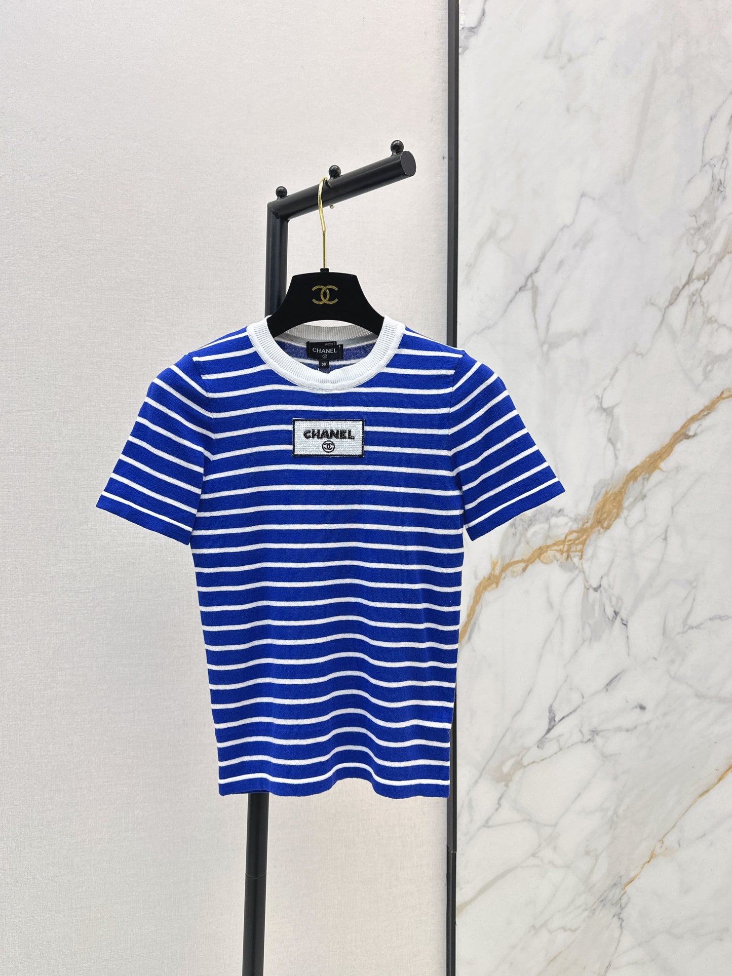 26SS NEW Mid-century style striped decorative knitted series short-sleeved top