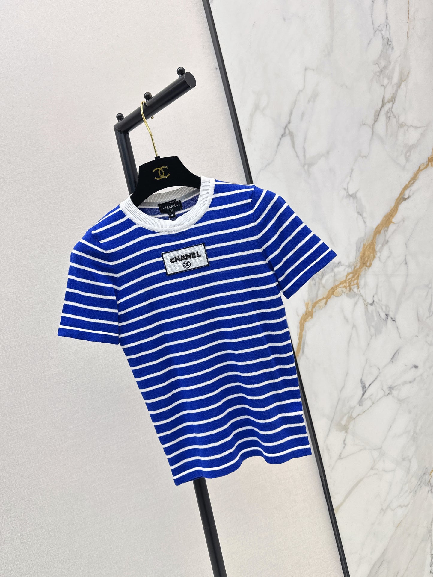 26SS NEW Mid-century style striped decorative knitted series short-sleeved top