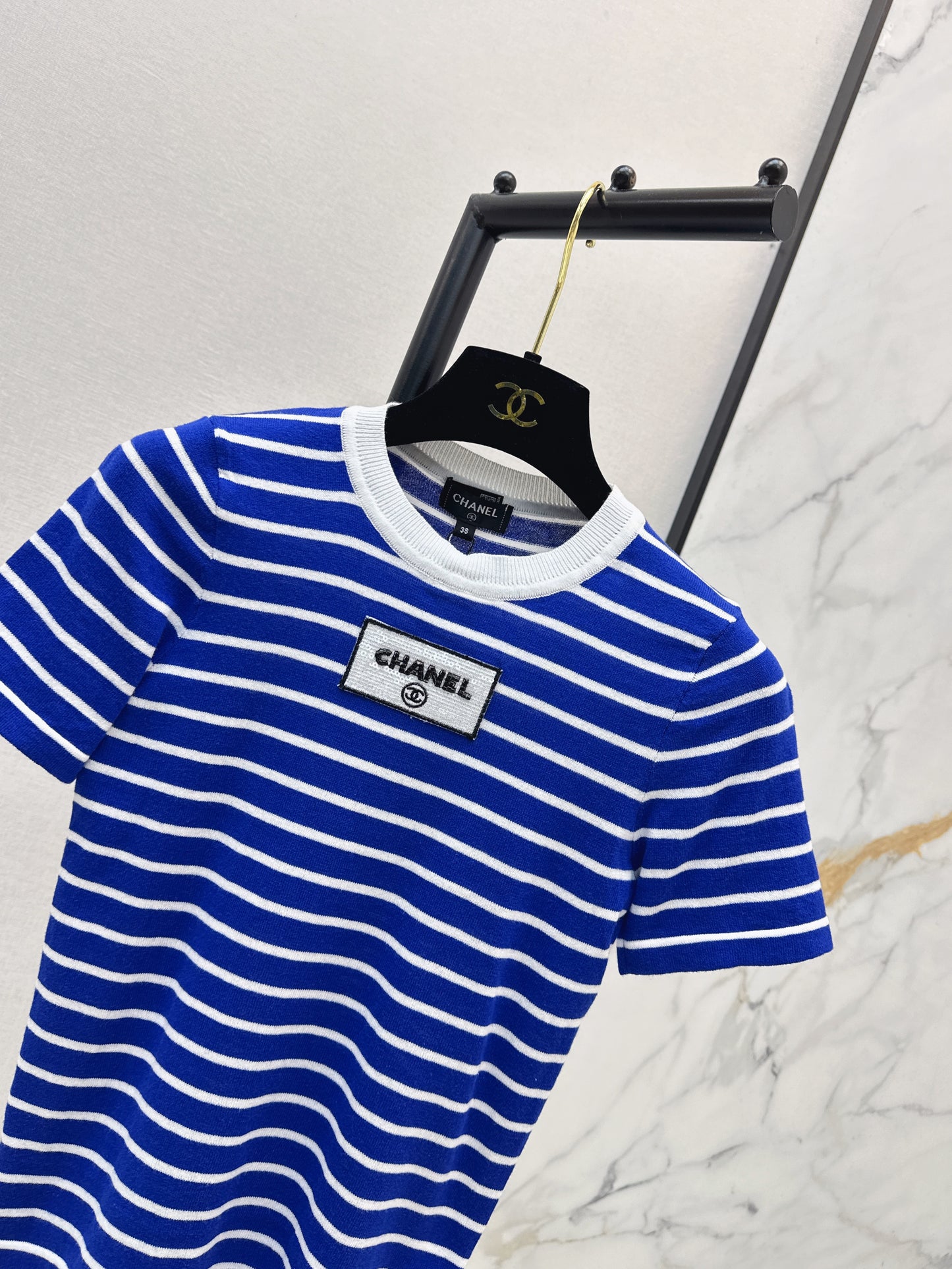 26SS NEW Mid-century style striped decorative knitted series short-sleeved top