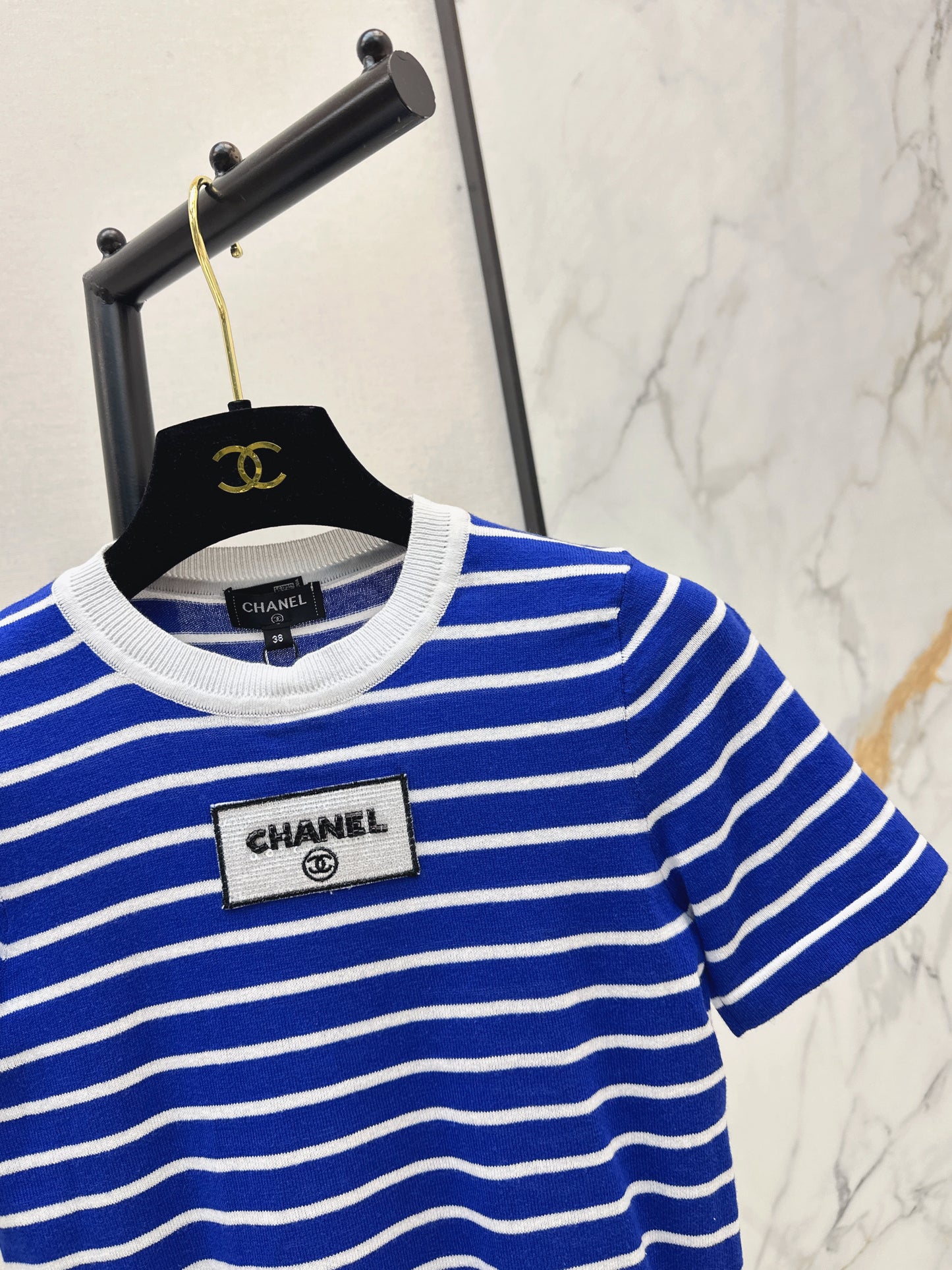 26SS NEW Mid-century style striped decorative knitted series short-sleeved top