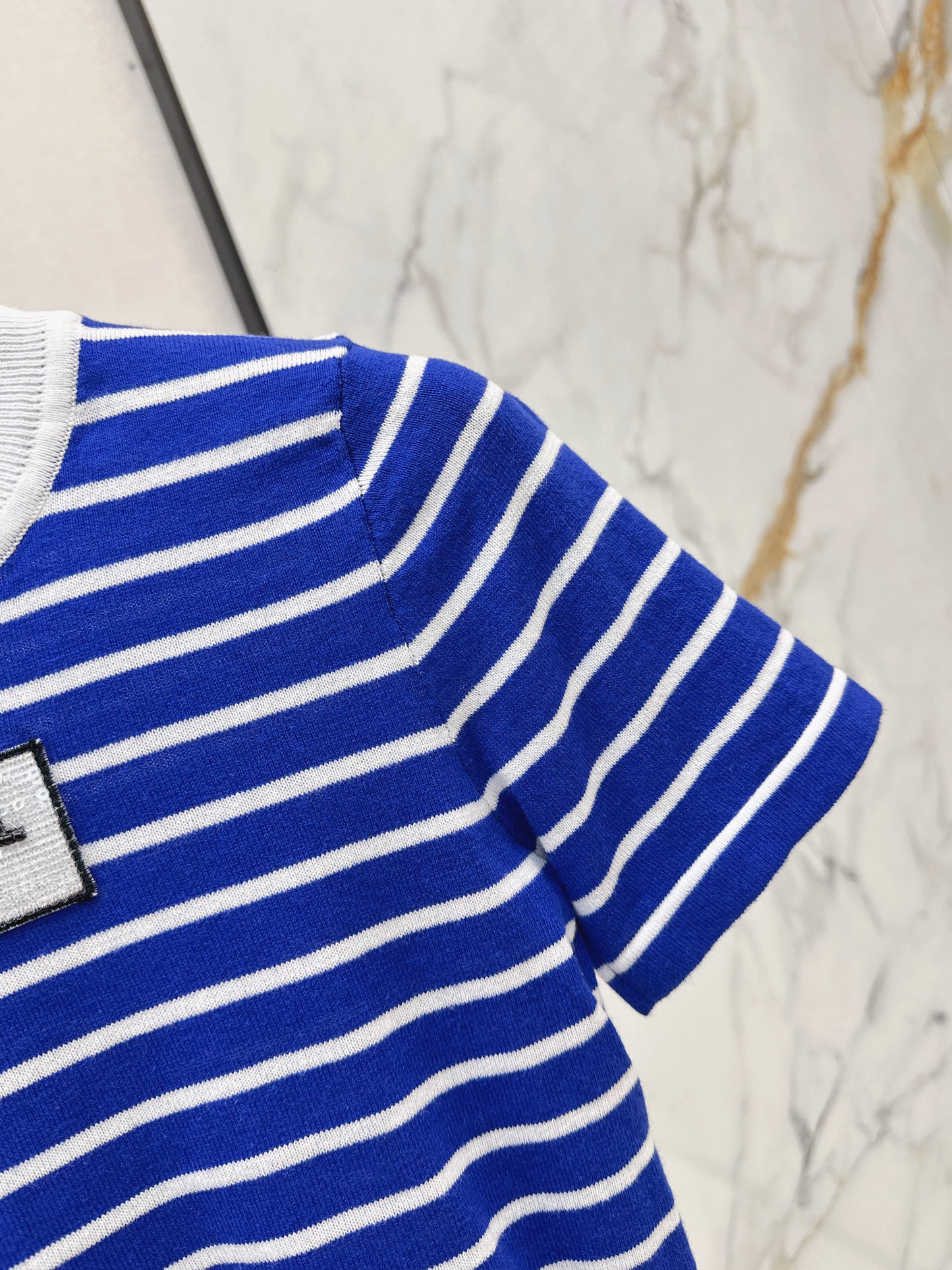 26SS NEW Mid-century style striped decorative knitted series short-sleeved top