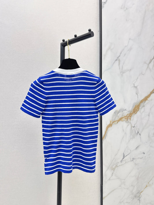 26SS NEW Mid-century style striped decorative knitted series short-sleeved top