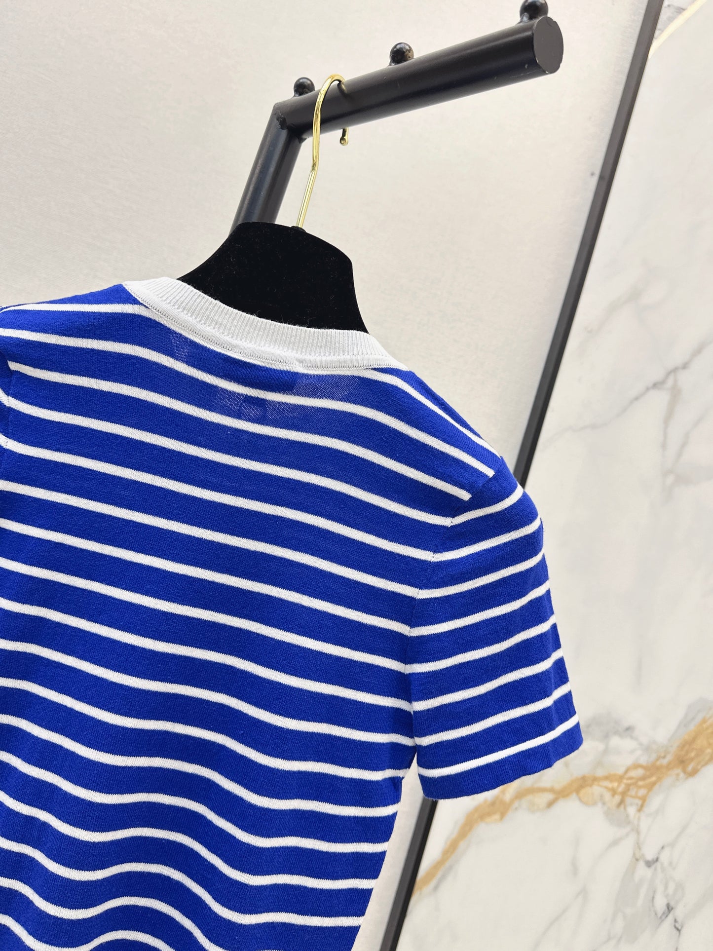 26SS NEW Mid-century style striped decorative knitted series short-sleeved top