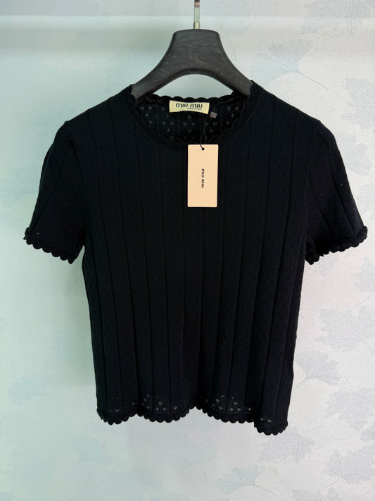 26SS NEW Hollow vertical striped knitted short sleeves