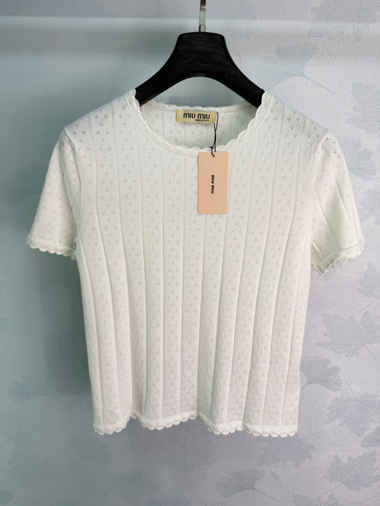26SS NEW Hollow vertical striped knitted short sleeves