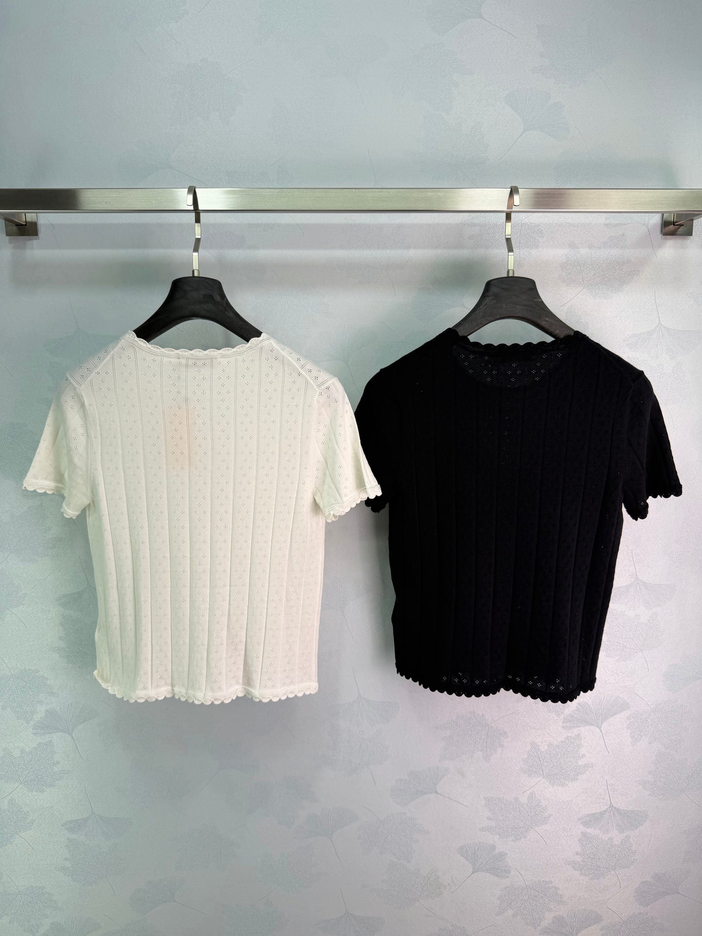 26SS NEW Hollow vertical striped knitted short sleeves