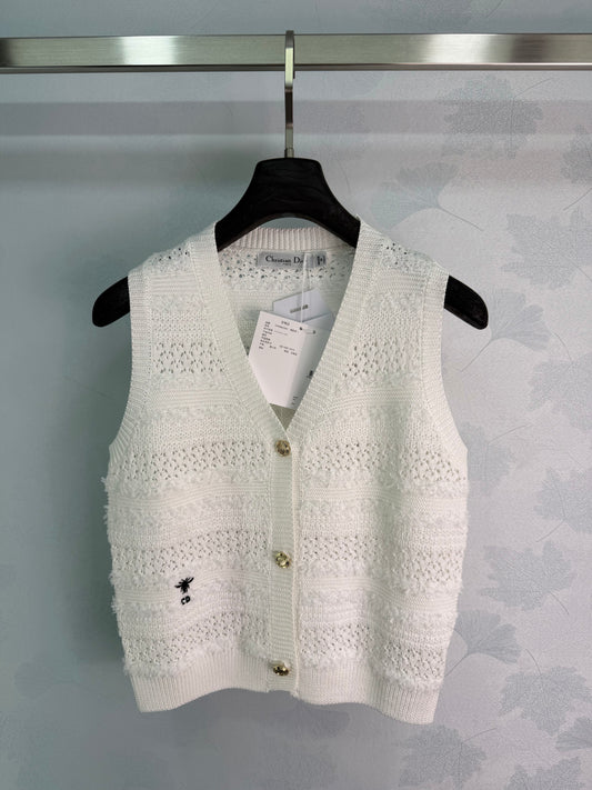26SS NEW White hollow knitted vest