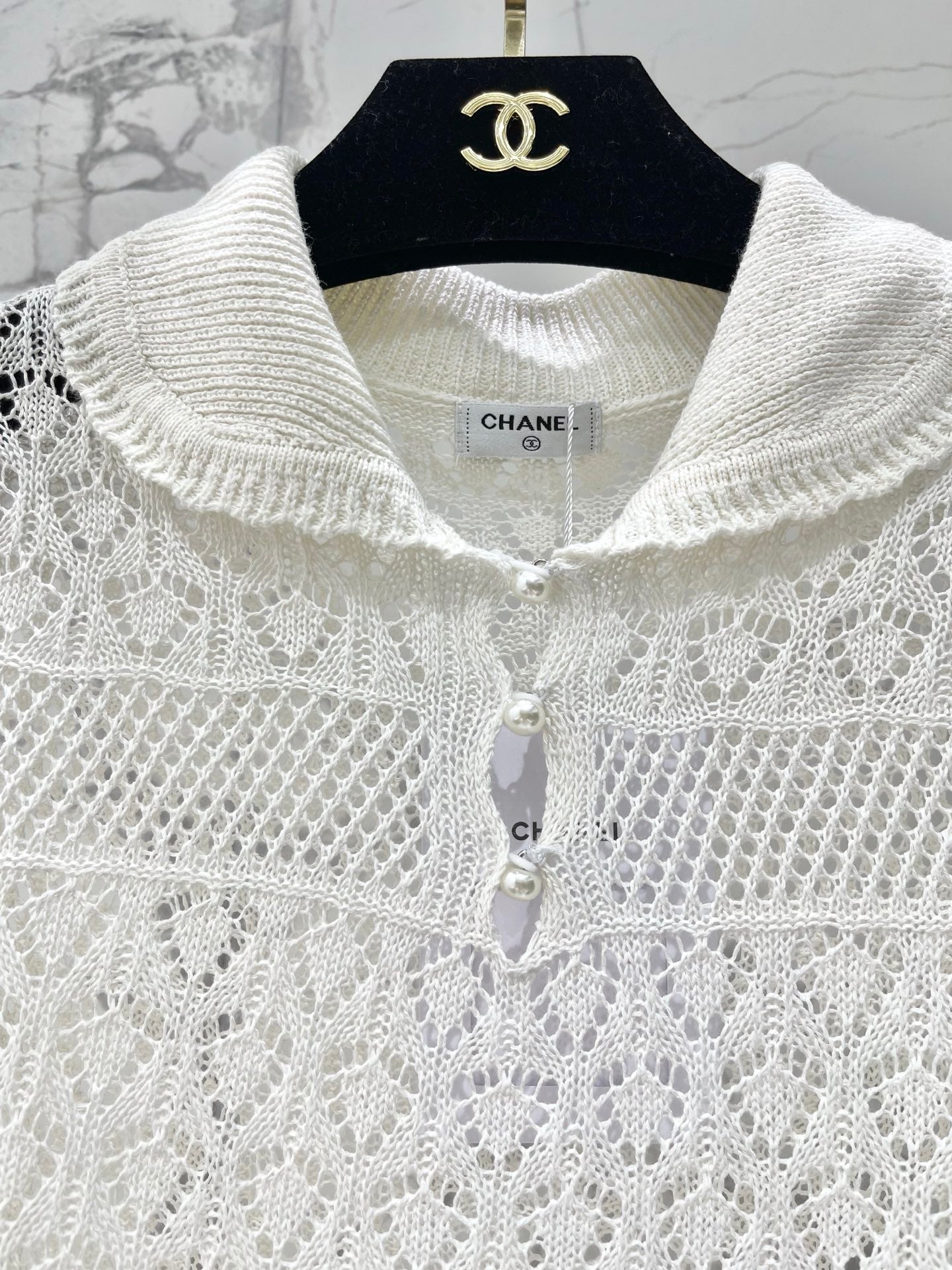 26SS NEUER französischer Revers-Hohlstrickpullover mit kurzen Ärmeln