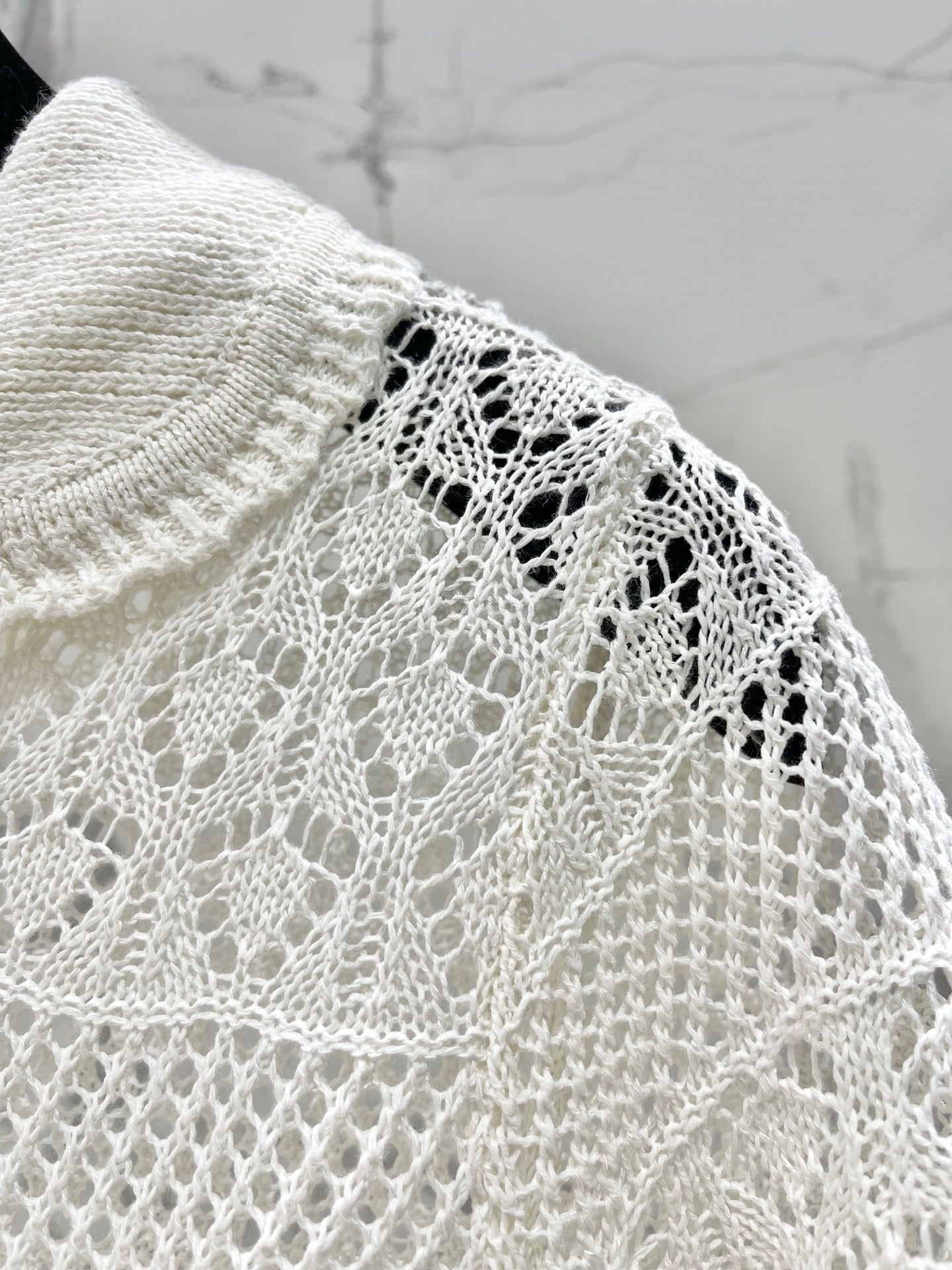 26SS NEUER französischer Revers-Hohlstrickpullover mit kurzen Ärmeln
