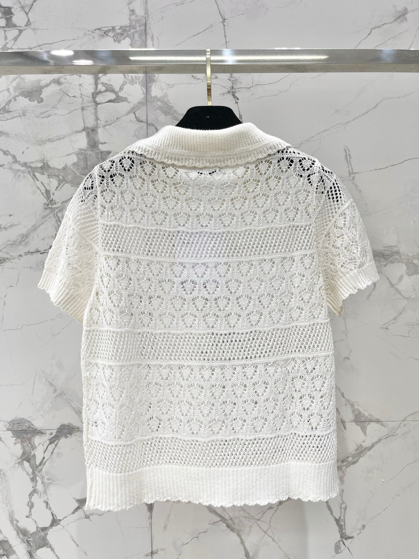26SS NEUER französischer Revers-Hohlstrickpullover mit kurzen Ärmeln
