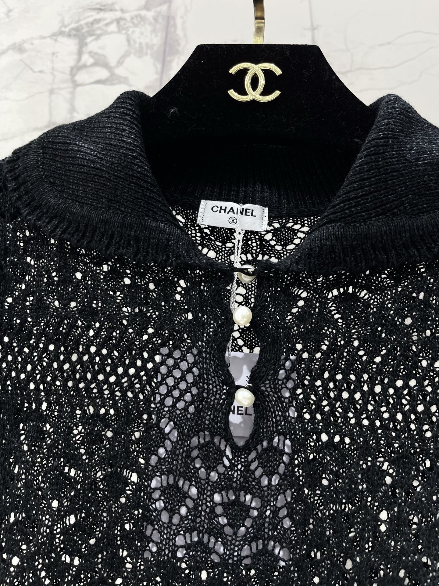 26SS NEUER französischer Revers-Hohlstrickpullover mit kurzen Ärmeln