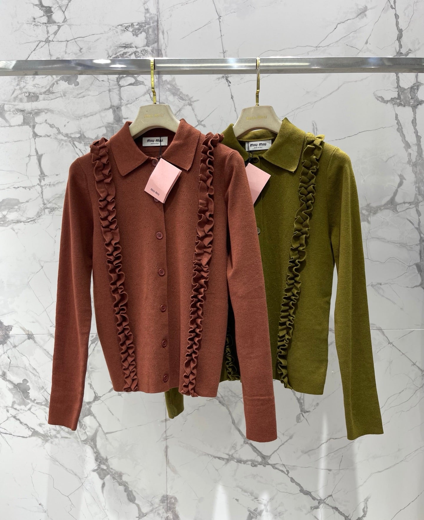 26SS NEW Letter logo embroidered layered fungus knitted cardigan