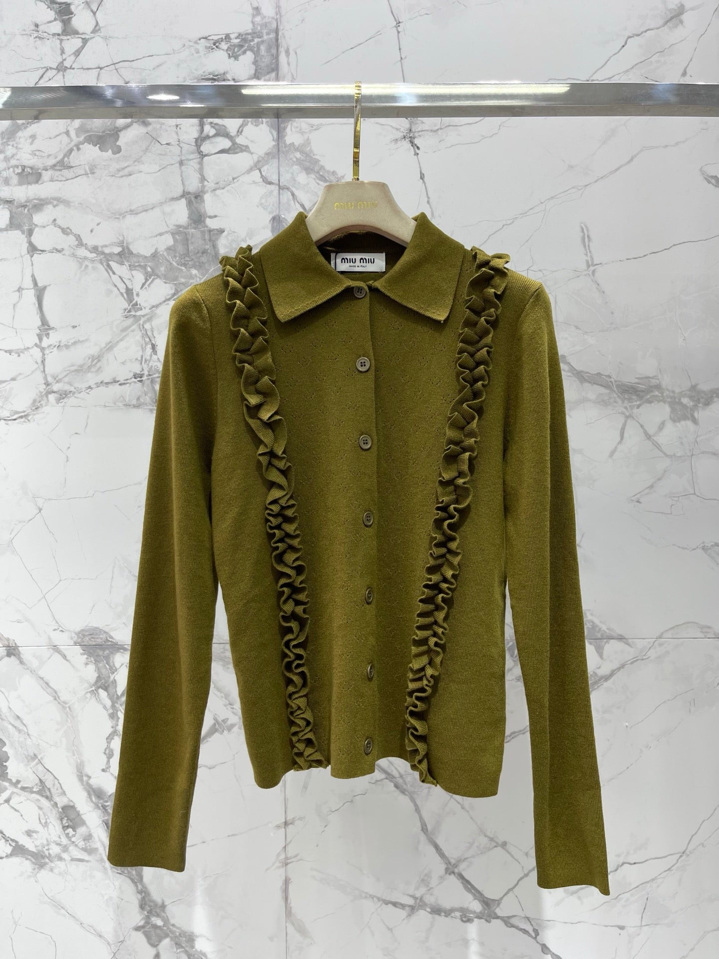 26SS NEW Letter logo embroidered layered fungus knitted cardigan