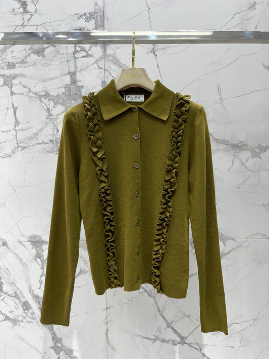 26SS NEW Letter logo embroidered layered fungus knitted cardigan
