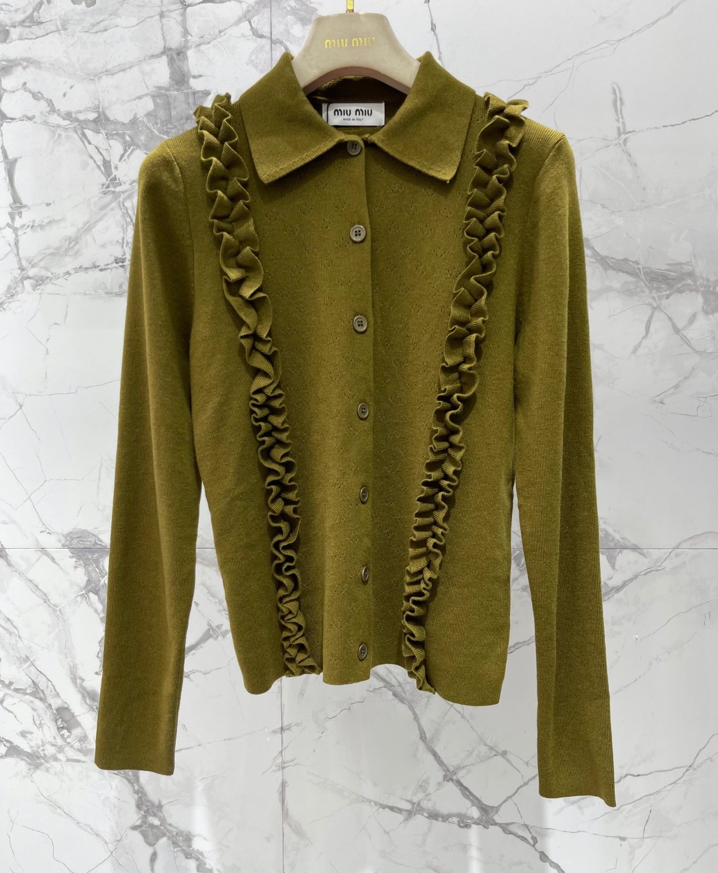 26SS NEW Letter logo embroidered layered fungus knitted cardigan