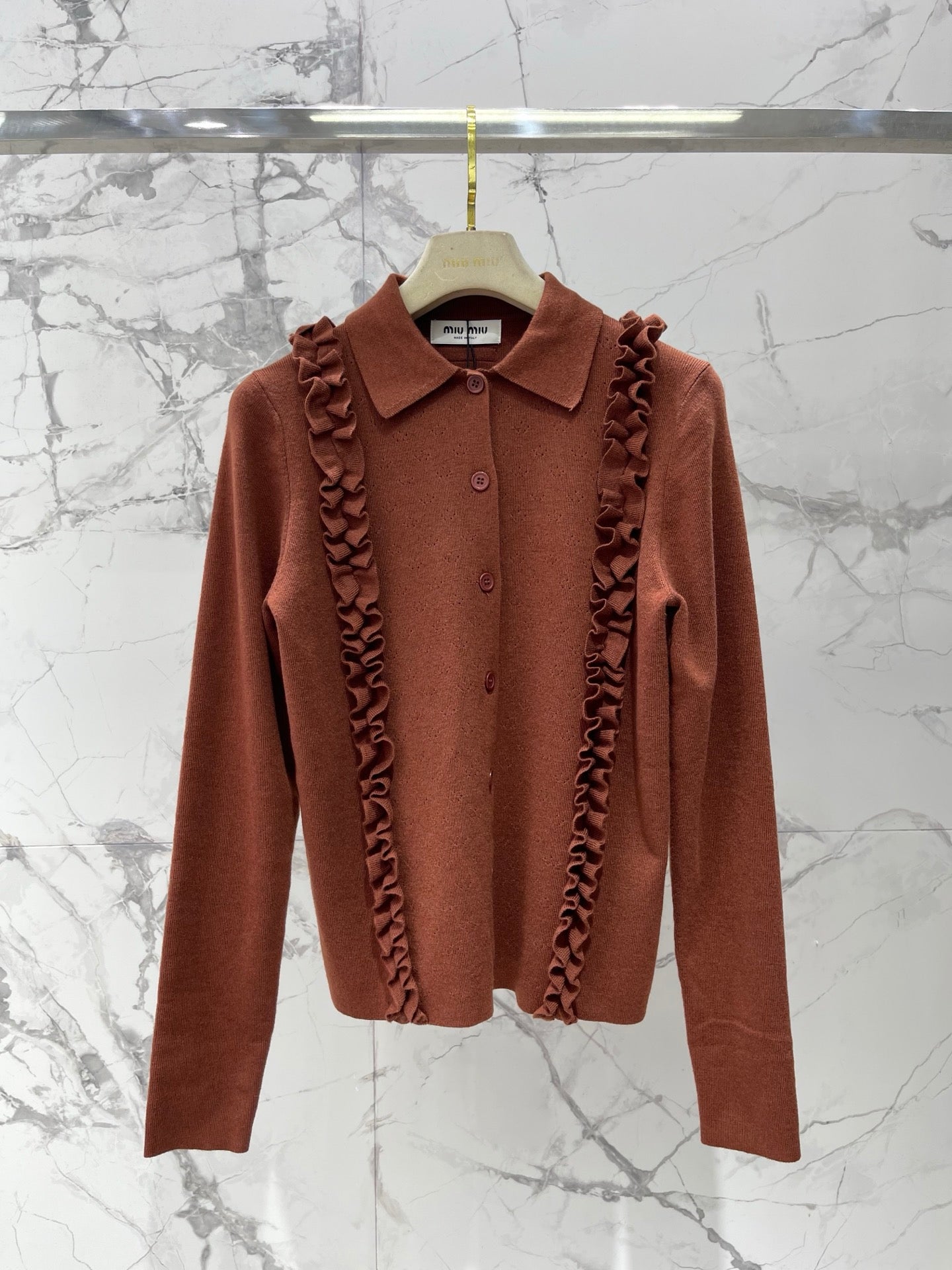 26SS NEW Letter logo embroidered layered fungus knitted cardigan
