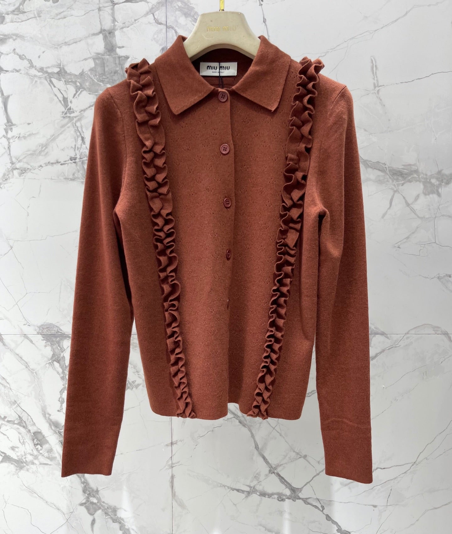 26SS NEW Letter logo embroidered layered fungus knitted cardigan