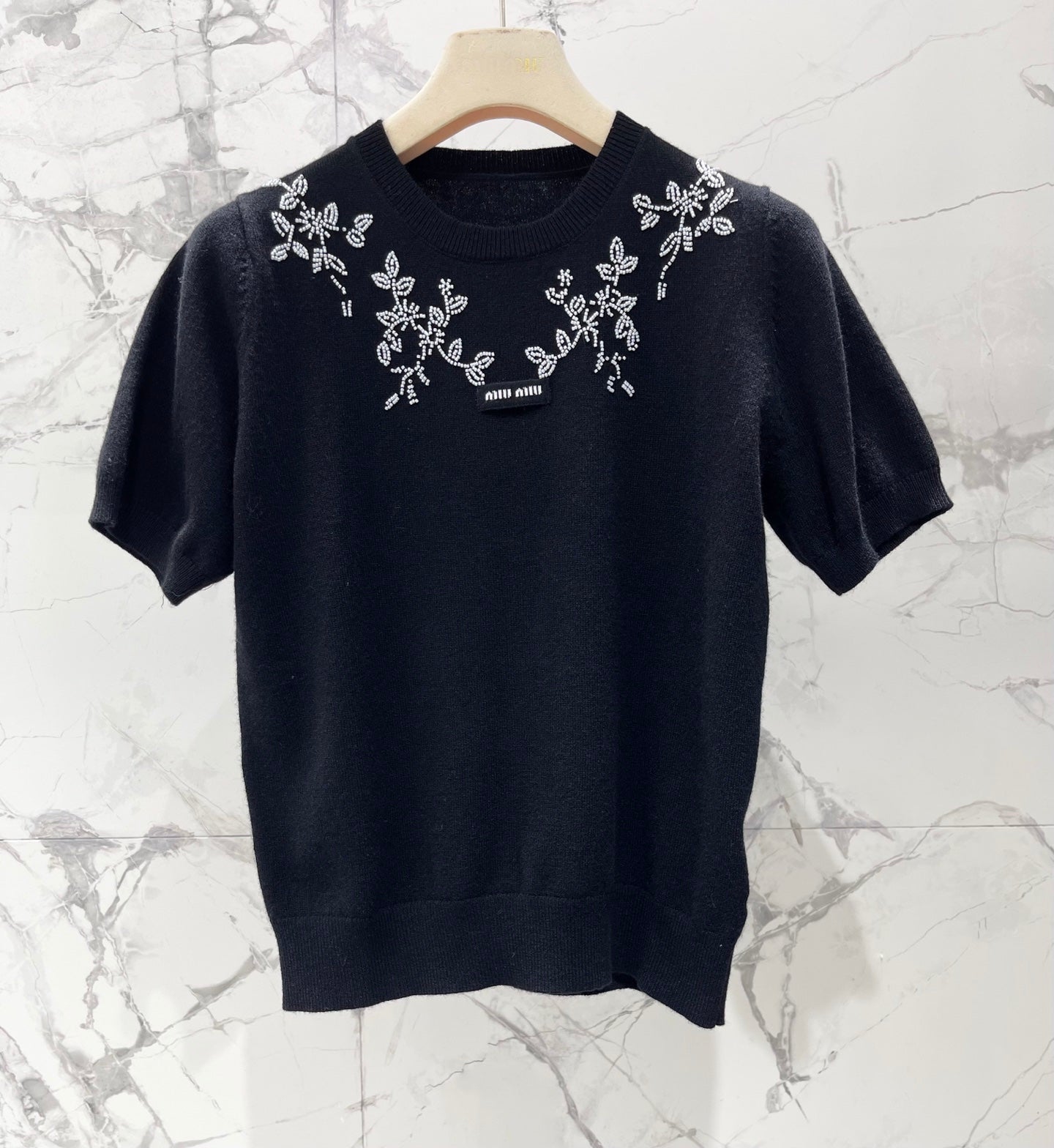 26SS NEW Lady style beaded embroidery knitted T-shirt