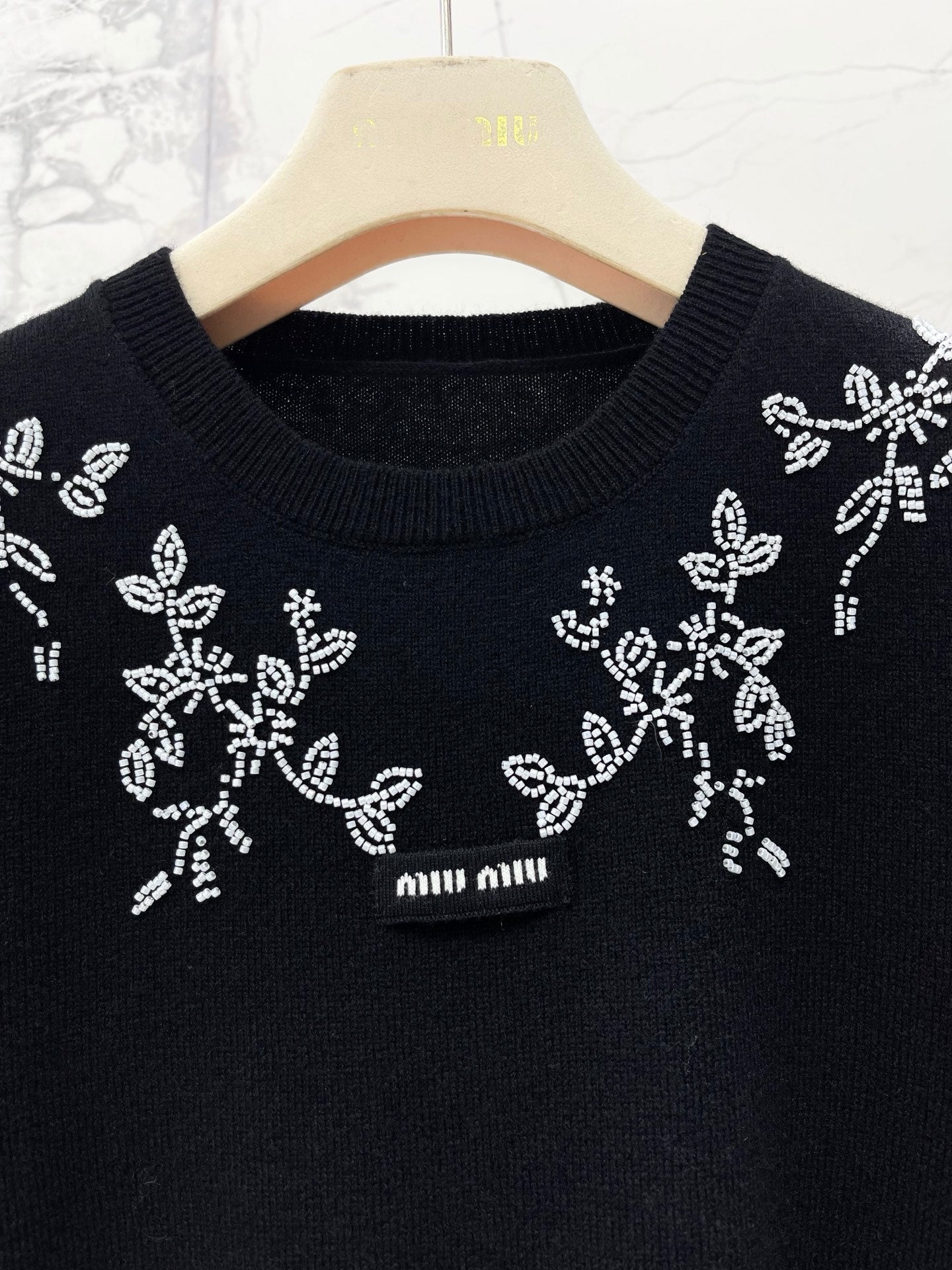 26SS NEW Lady style beaded embroidery knitted T-shirt
