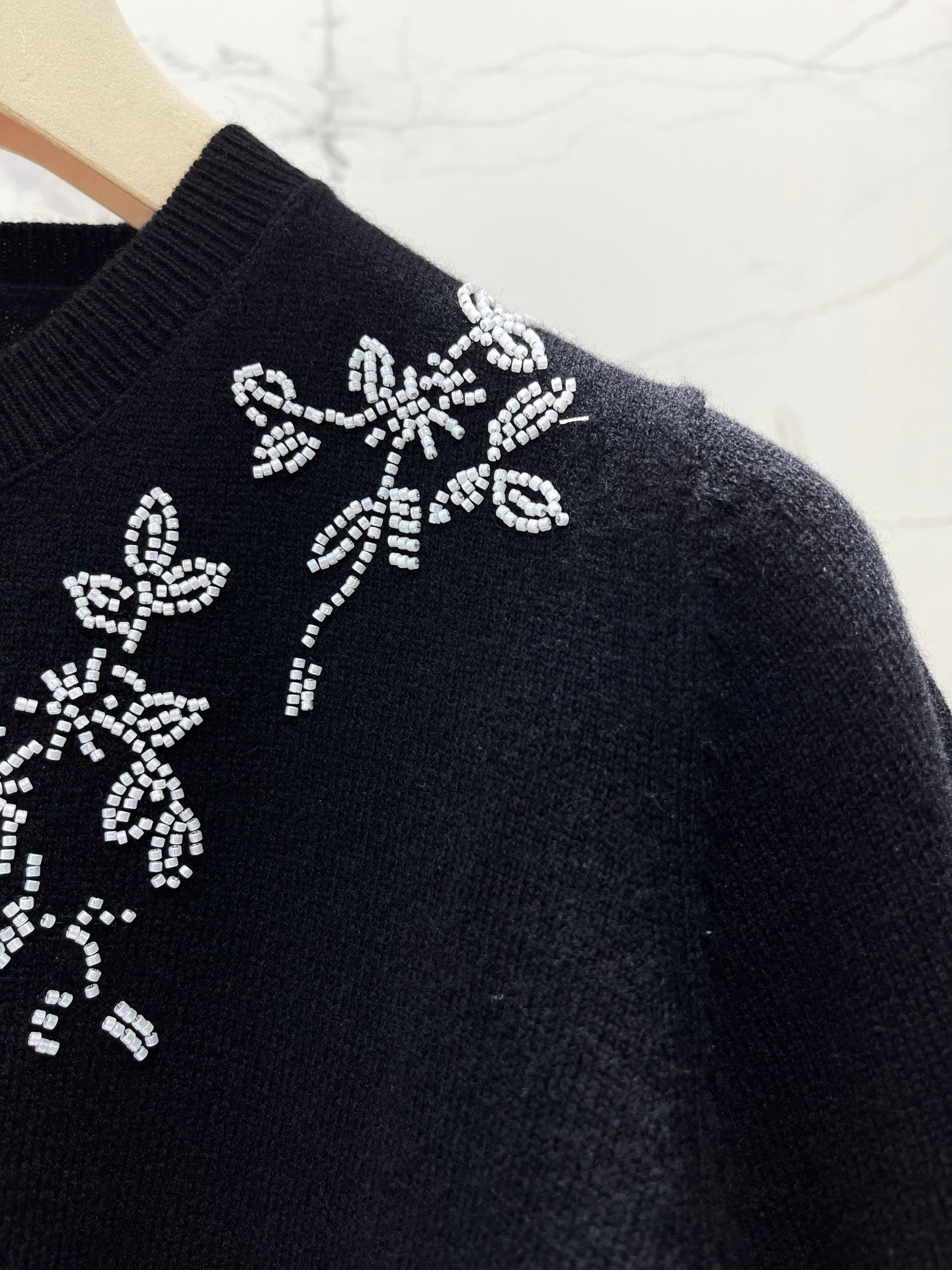 26SS NEW Lady style beaded embroidery knitted T-shirt