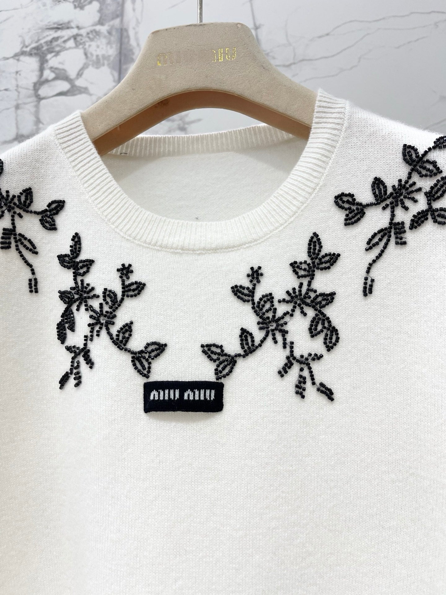 26SS NEW Lady style beaded embroidery knitted T-shirt