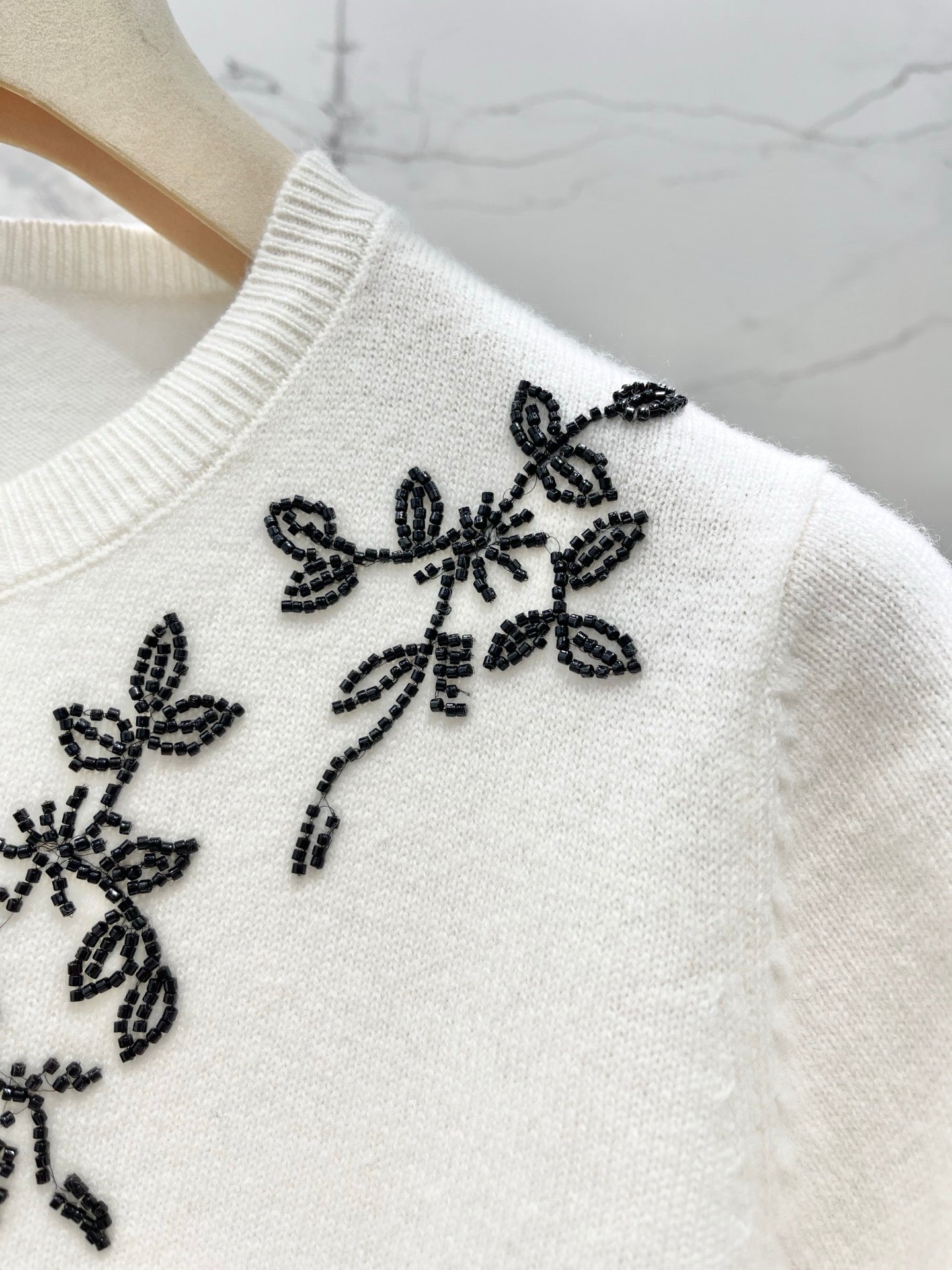 26SS NEW Lady style beaded embroidery knitted T-shirt