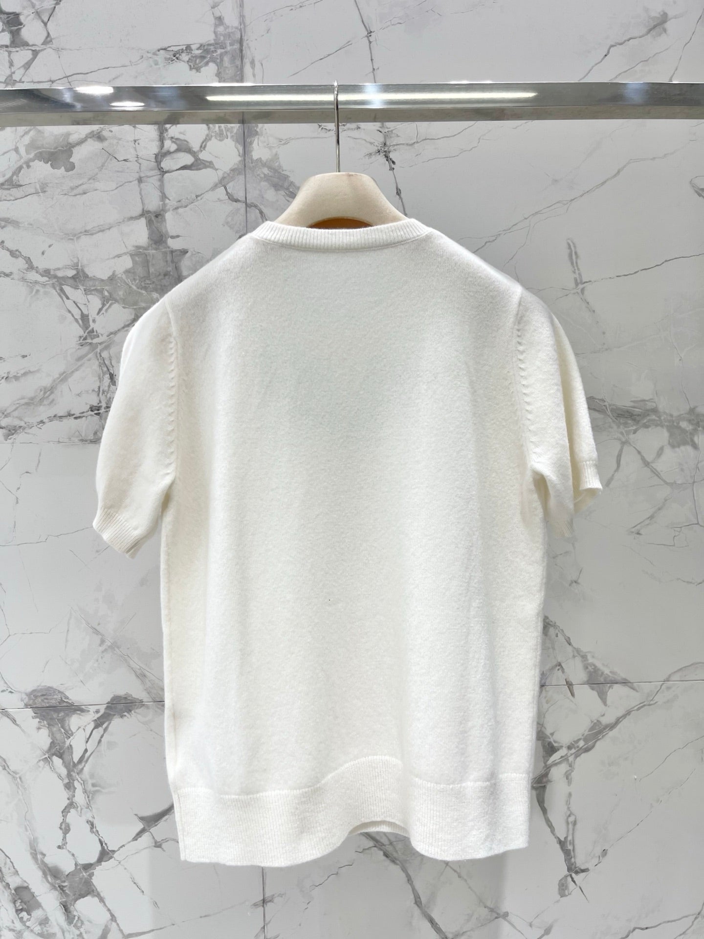 26SS NEW Lady style beaded embroidery knitted T-shirt