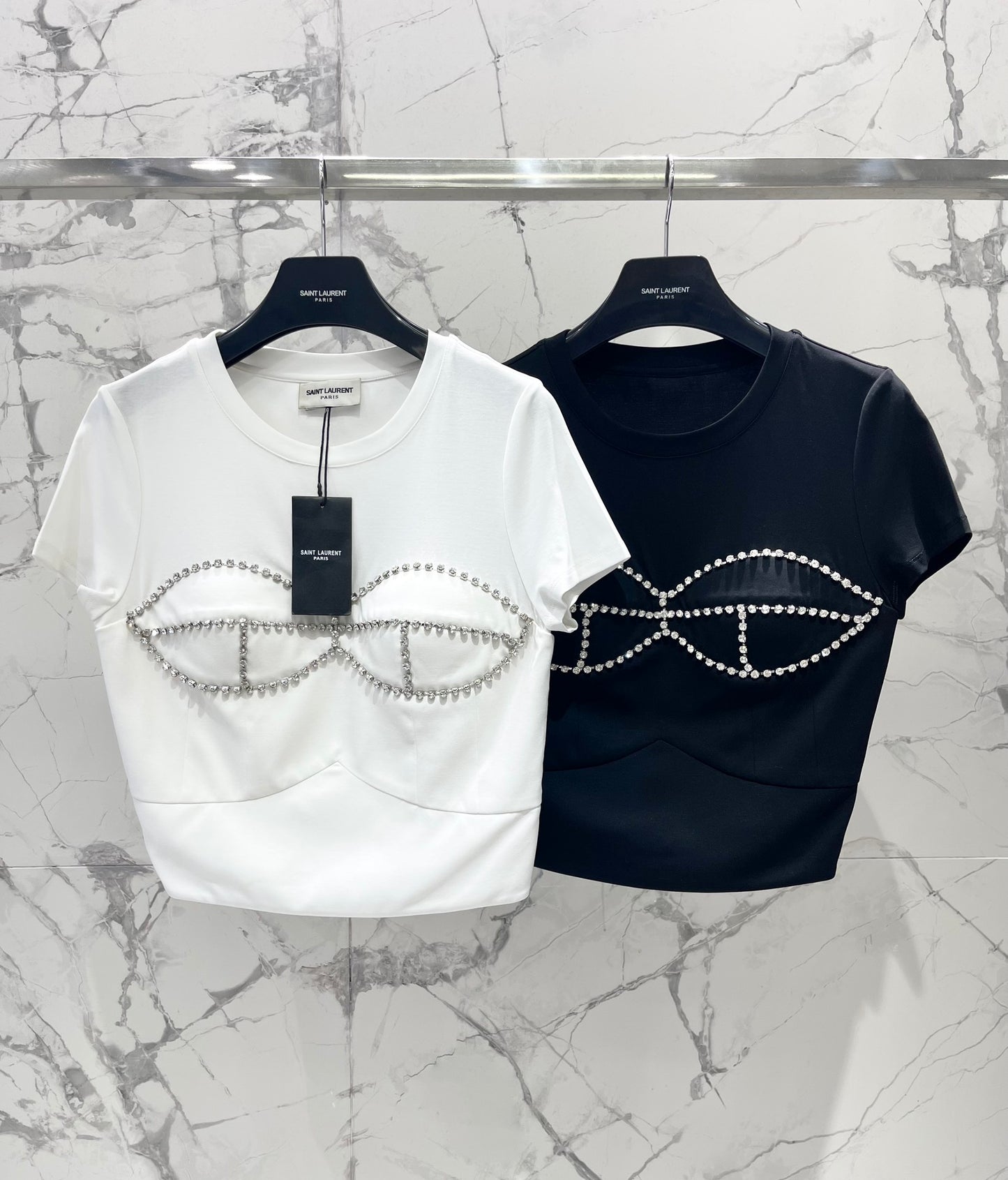 26SS NEUES Kristall-Diamant Kurzarm-T-Shirt