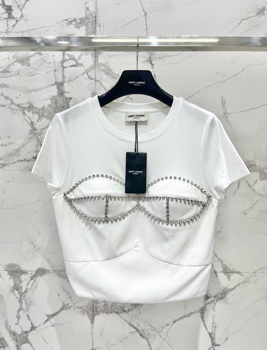 26SS NEUES Kristall-Diamant Kurzarm-T-Shirt