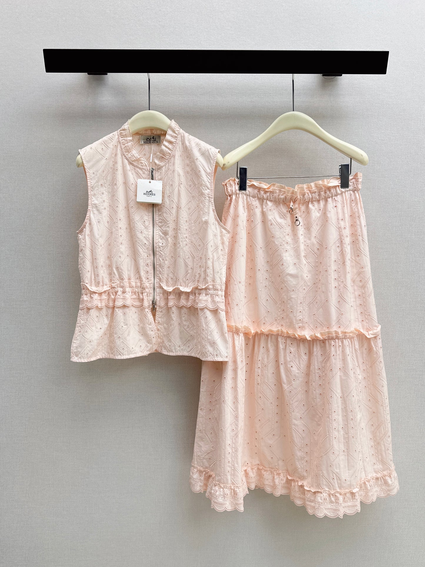 26SS NEW Gentle French style heavy industry hollow embroidery suit