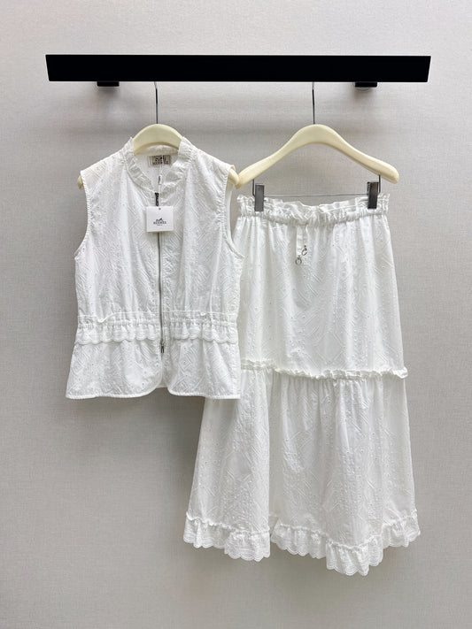 26SS NEW Gentle French style heavy industry hollow embroidery suit