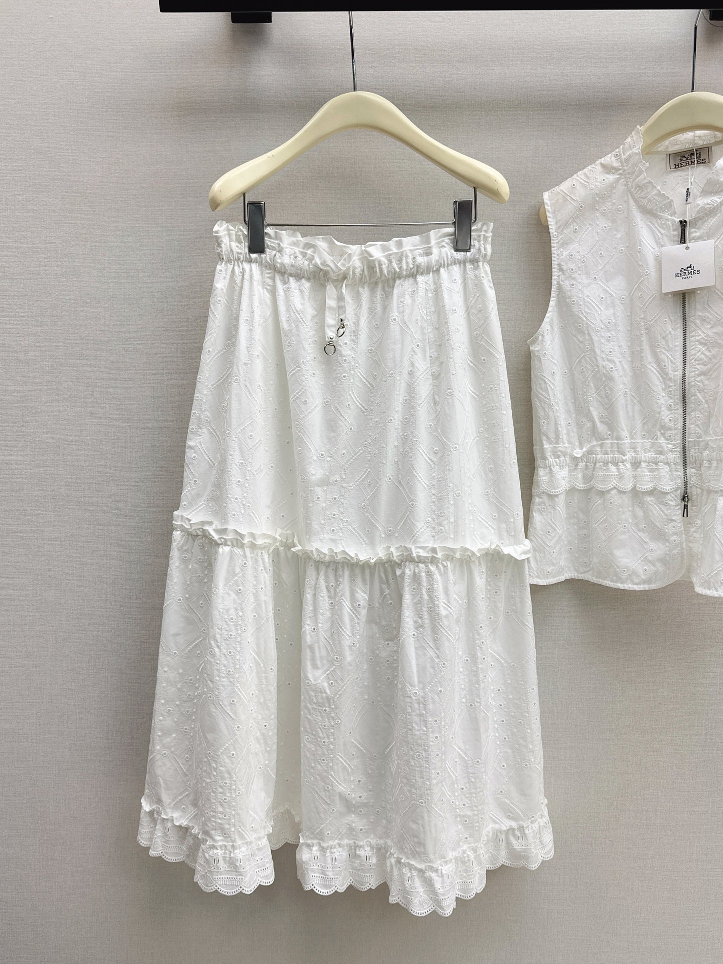 26SS NEW Gentle French style heavy industry hollow embroidery suit