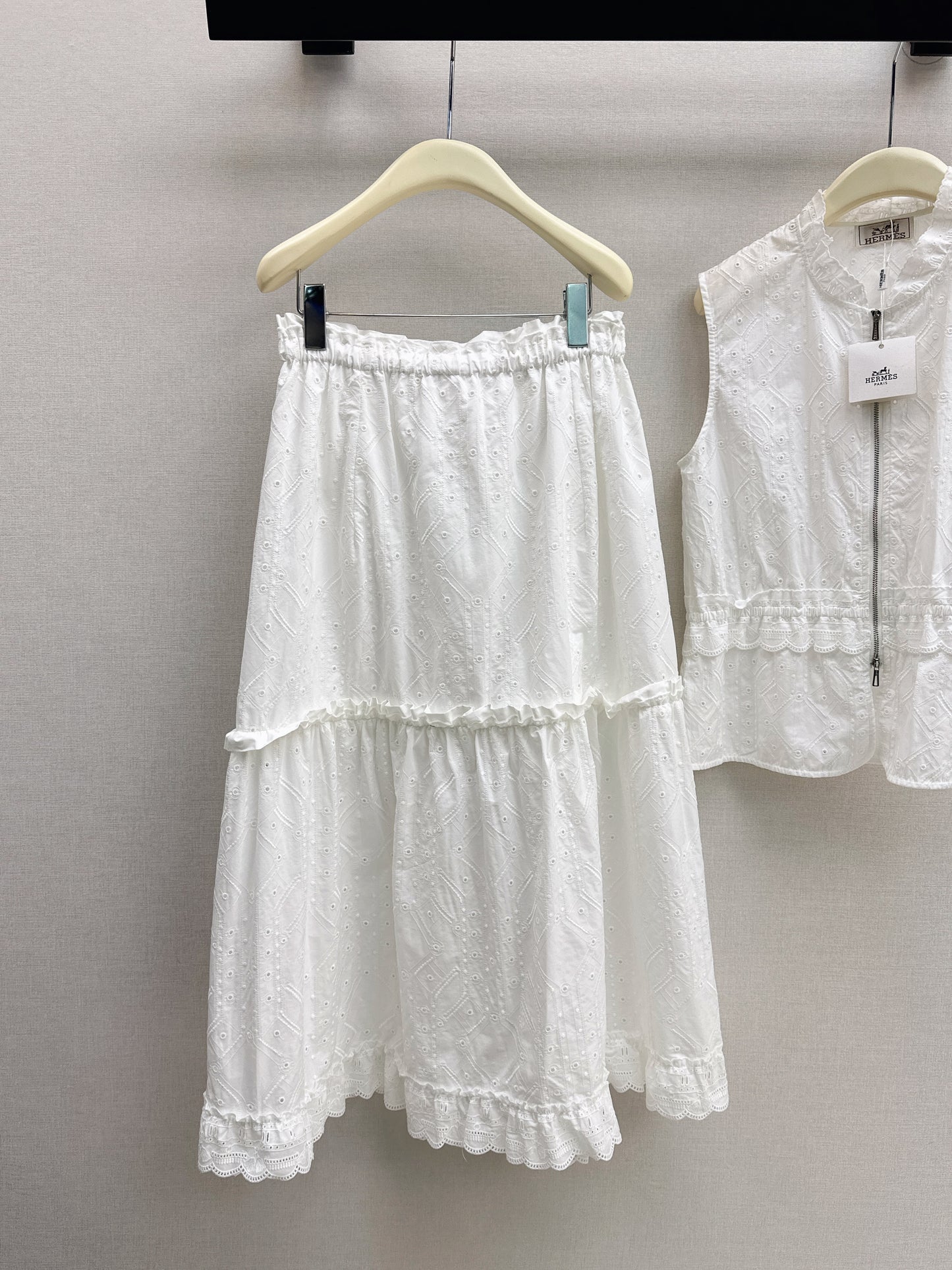 26SS NEW Gentle French style heavy industry hollow embroidery suit
