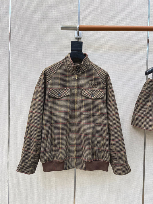 26SS NEW Houndstooth pattern stand collar silhouette jacket