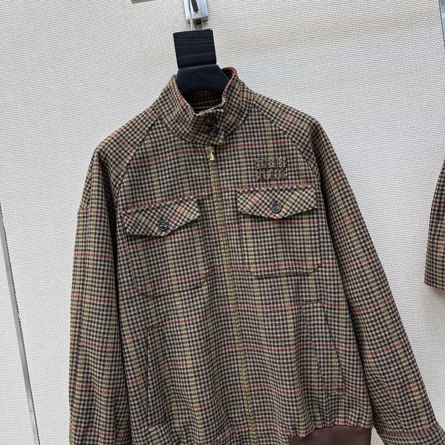 26SS NEW Houndstooth pattern stand collar silhouette jacket