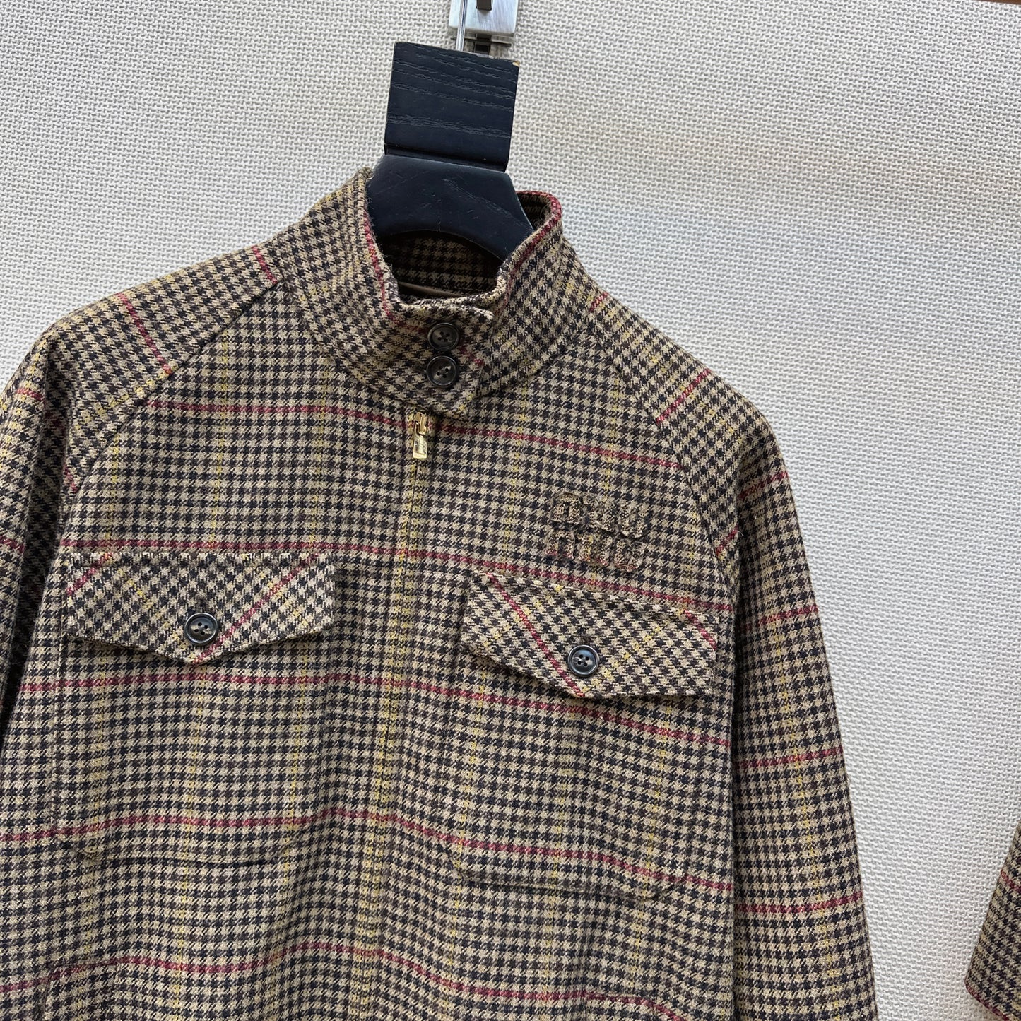 26SS NEW Houndstooth pattern stand collar silhouette jacket