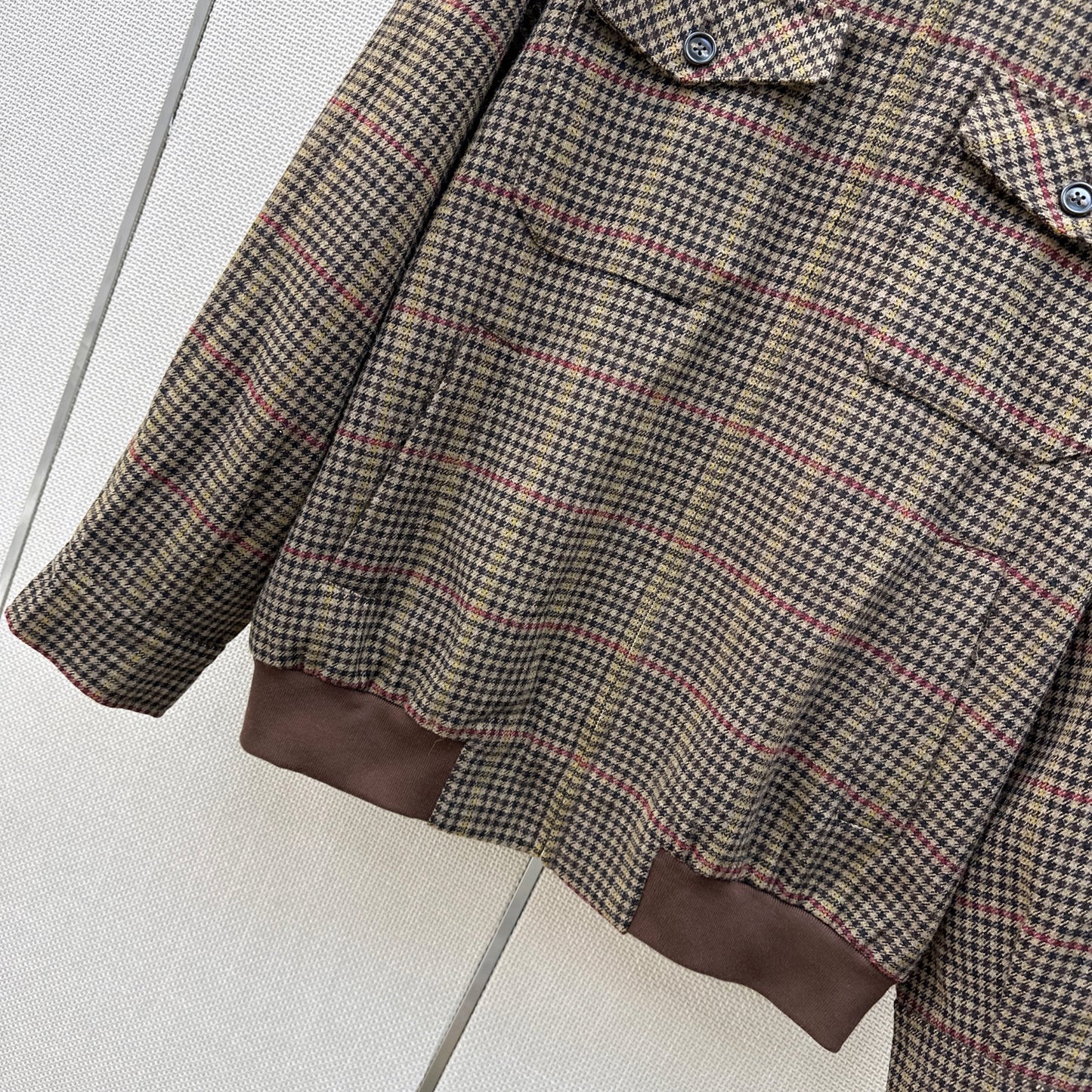 26SS NEW Houndstooth pattern stand collar silhouette jacket