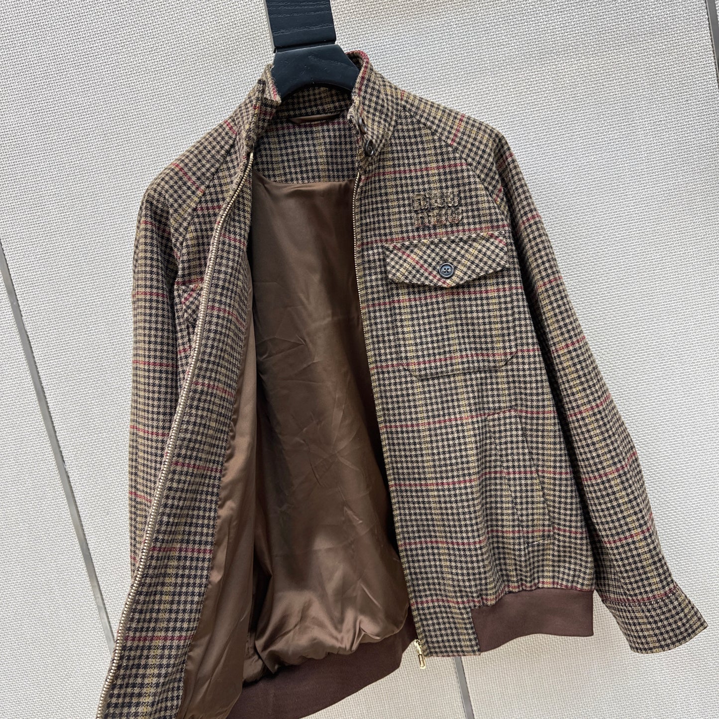 26SS NEW Houndstooth pattern stand collar silhouette jacket
