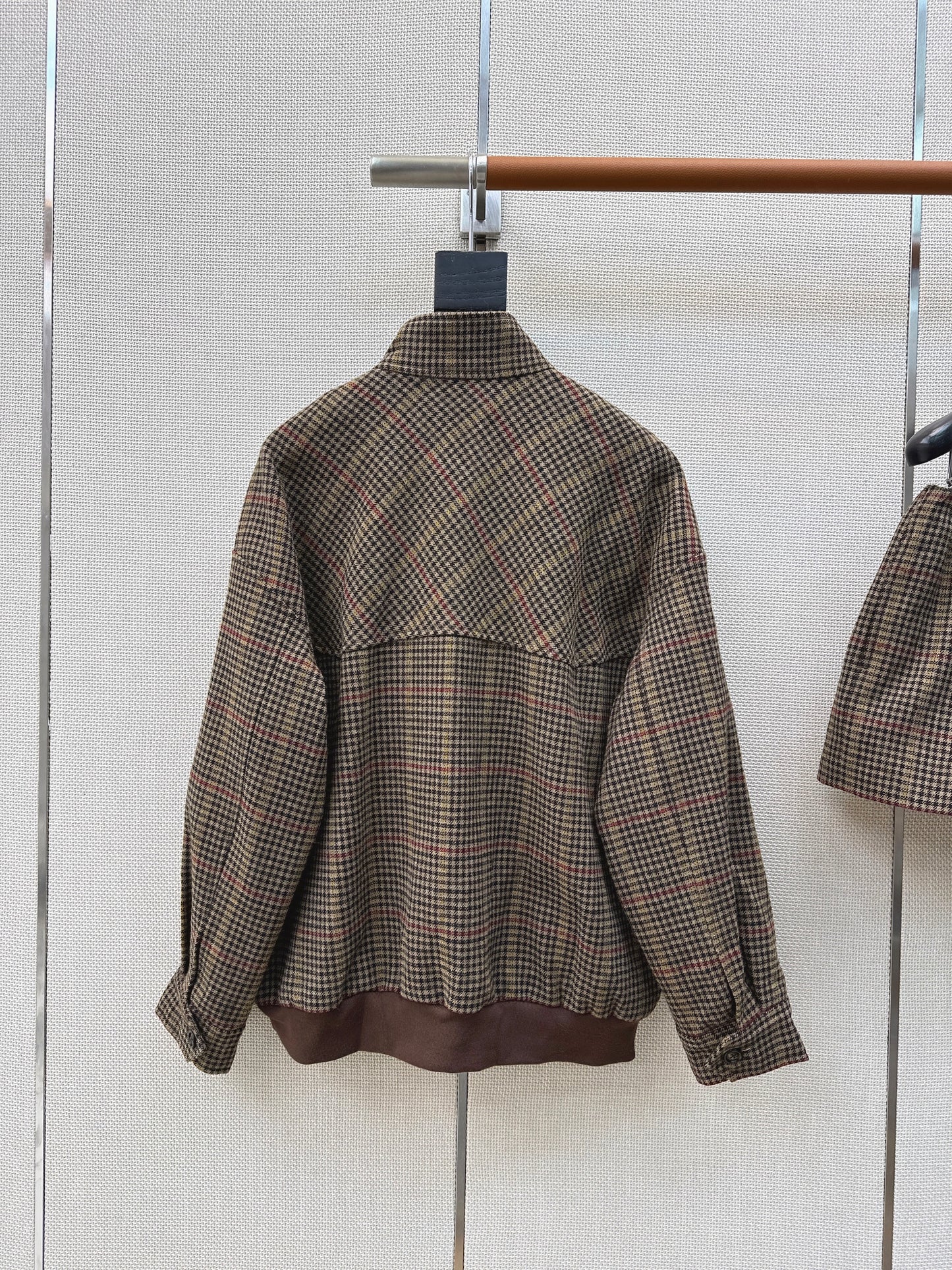 26SS NEW Houndstooth pattern stand collar silhouette jacket
