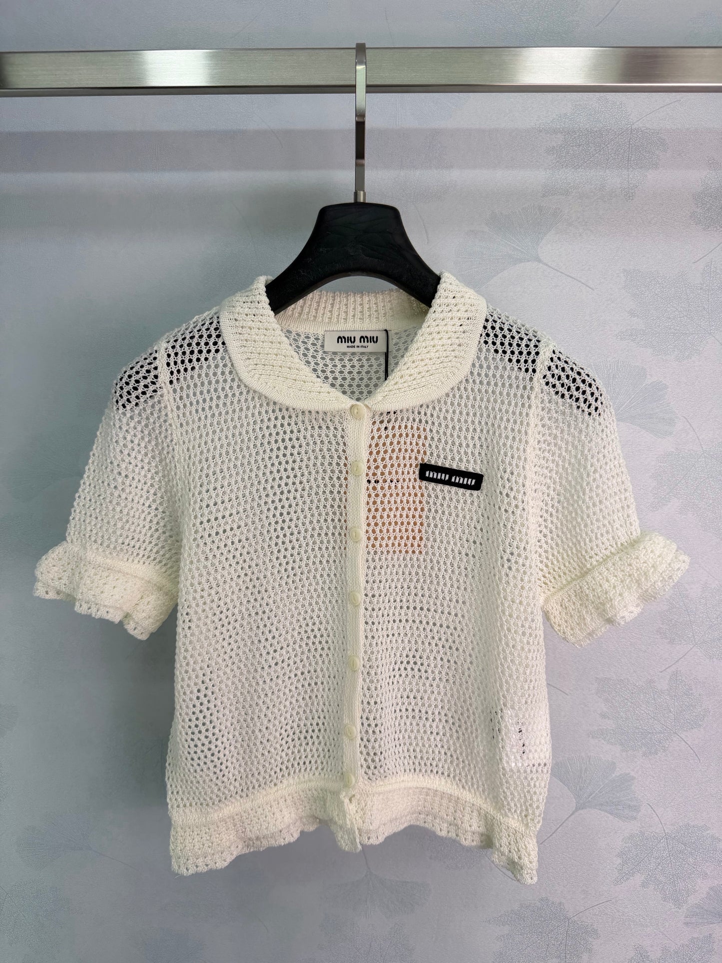 26SS NEUES weißes hohles Kurzarm-Strickoberteil